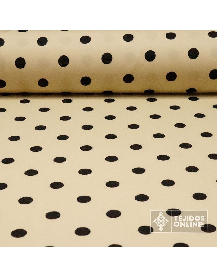 Tela Camel Lunar Negro - Lunares Beiges - Telas Flamenca - Imagen 1