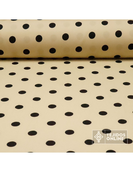 Tela Camel Lunar Negro - Lunares Beiges - Telas Flamenca - Imagen 1