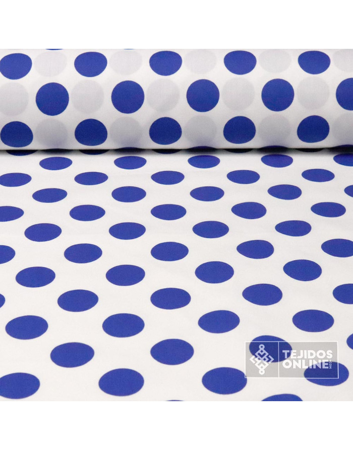 Popelin Blanco Lunar Big Azulino - Telas de Lunares - Imagen 1