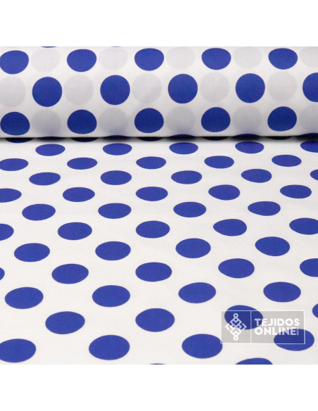Popelin Blanco Lunar Big Azulino - Telas de Lunares - Imagen 1