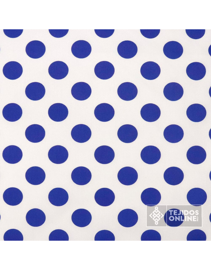 Popelin Blanco Lunar Big Azulino - Telas de Lunares - Imagen 3