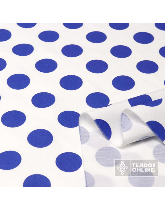 Popelin Blanco Lunar Big Azulino - Telas de Lunares - Imagen 2