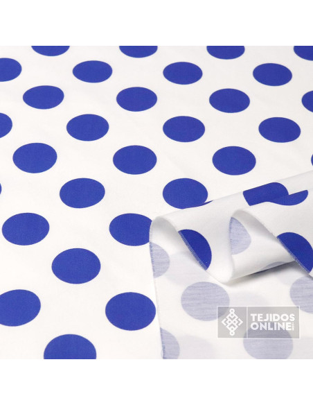 Popelin Blanco Lunar Big Azulino - Telas de Lunares - Imagen 2
