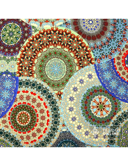 Viscosa Mandalas Verdes y Rojas | Telas en Viscosa 100% - Imagen 2