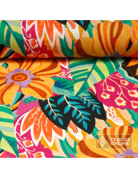 Lino Estampado Trópico Flor | Tienda de Telas Online