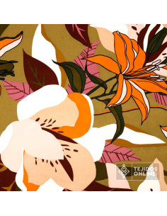 Lino Flor Caqui y Mostaza - Tienda de Telas 2