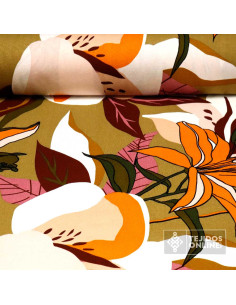 Lino Flor Caqui y Mostaza - Tienda de Telas