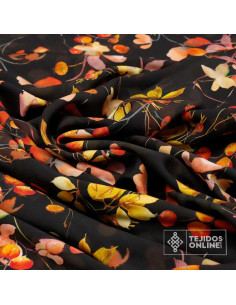 Viscosa Negra Flor Caldera Autum |  Telas Online 2