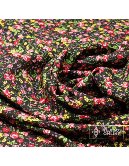 Viscosa Negra Flor Roja y Rosa - Tejidos de Viscosa - Telas Online Viscosa Negra Flor Roja y Rosa - Tejidos de Viscosa - Telas Online
