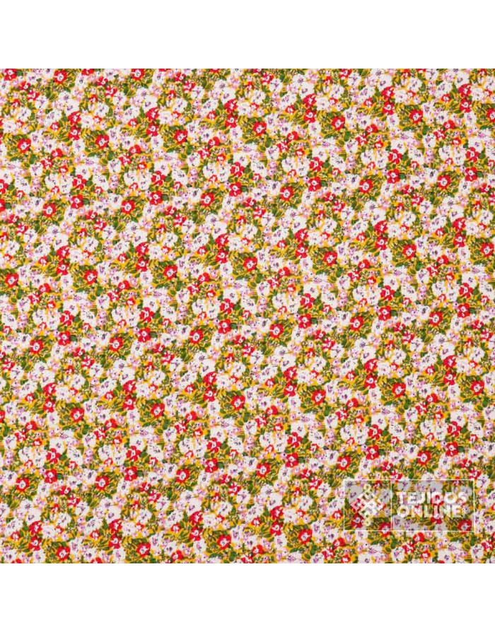 Viscosa Estampada Flor Blanca y Roja - Tejidos de Viscosa