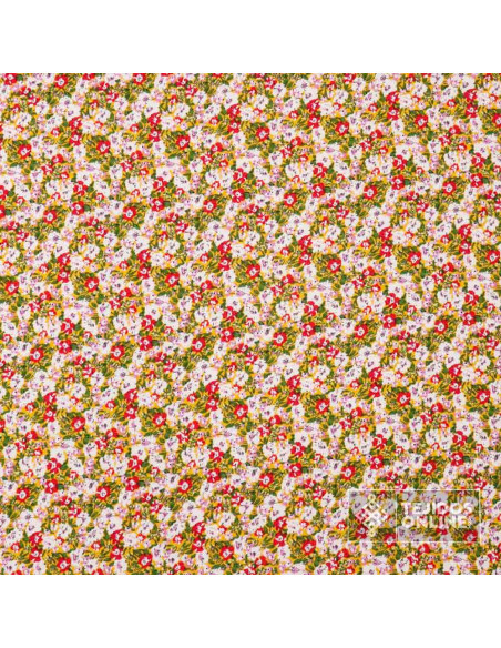 Viscosa Estampada Flor Blanca y Roja - Tejidos de Viscosa Viscosa Estampada Flor Blanca y Roja - Tejidos de Viscosa