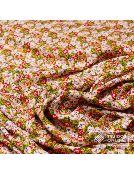 Viscosa Estampada Flor Blanca y Roja - Tejidos de Viscosa Viscosa Estampada Flor Blanca y Roja - Tejidos de Viscosa