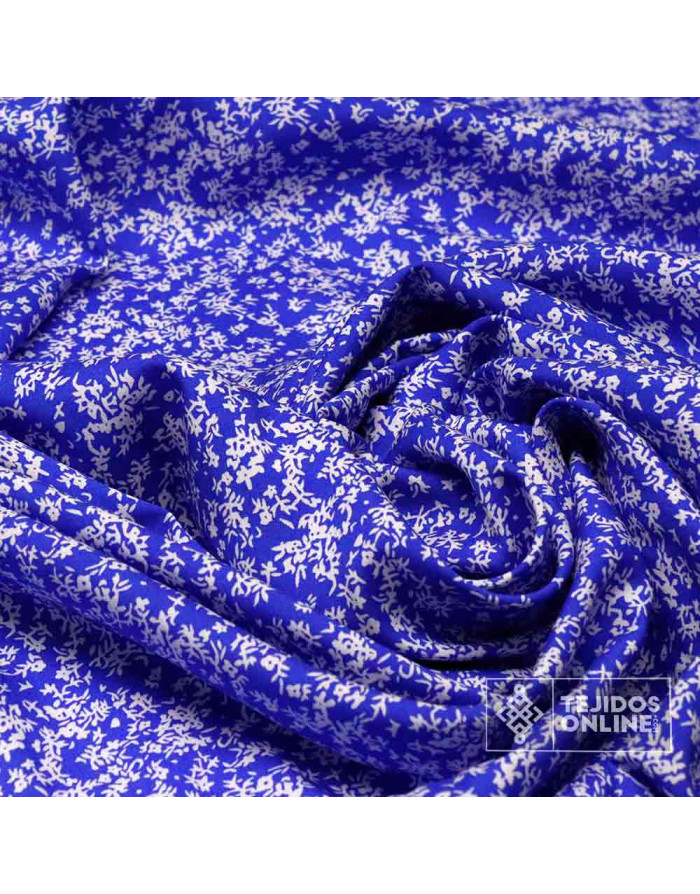 Viscosa Azul Flor Liberty- Tejidos de Moda - Telas de Vestir - Imagen 2