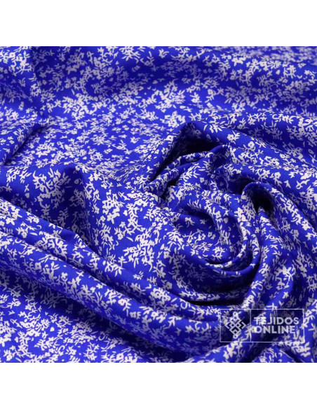 Viscosa Azul Flor Liberty- Tejidos de Moda - Telas de Vestir - Imagen 2