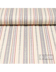 Tela Alpujarreña Begie Rayas Malva - Telas para Manualidades