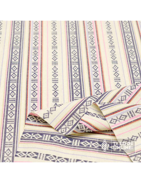 Tela Alpujarreña Begie Rayas Malva - Telas para Manualidades - Imagen 2