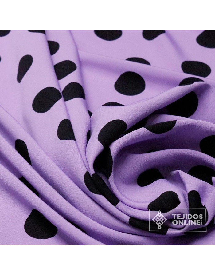 Crespón Malva Lunar Negro Big - Tela de Lunares - Imagen 3