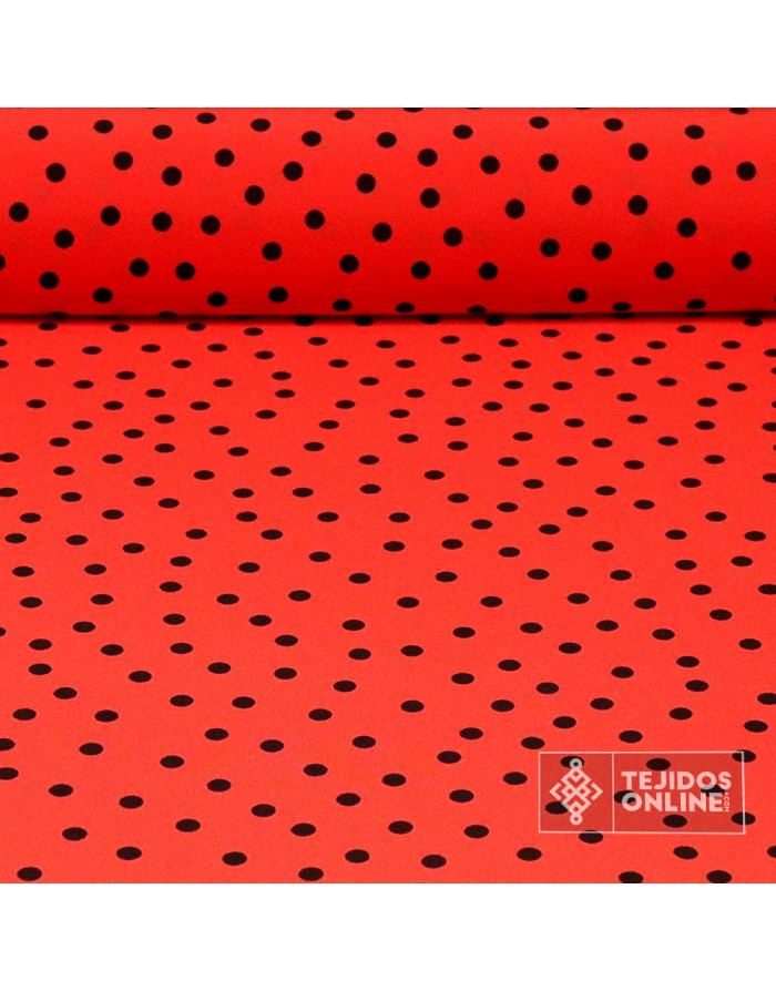 Tela Crespón Coral Lunar Negro Lenteja - Telas para Bailes - Imagen 1