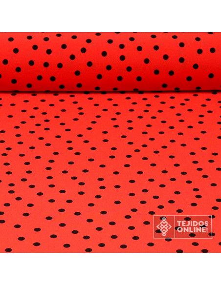 Tela Crespón Coral Lunar Negro Lenteja - Telas para Bailes - Imagen 1