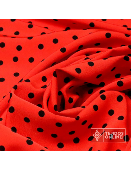 Tela Crespón Coral Lunar Negro Lenteja - Telas para Bailes - Imagen 3