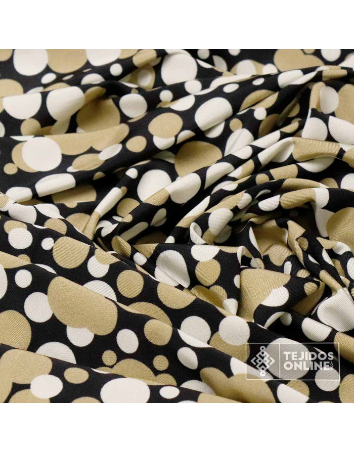 Punto Lycra Lunares Blanco y Camel | Telas de Punto en Ofertas - Imagen 2