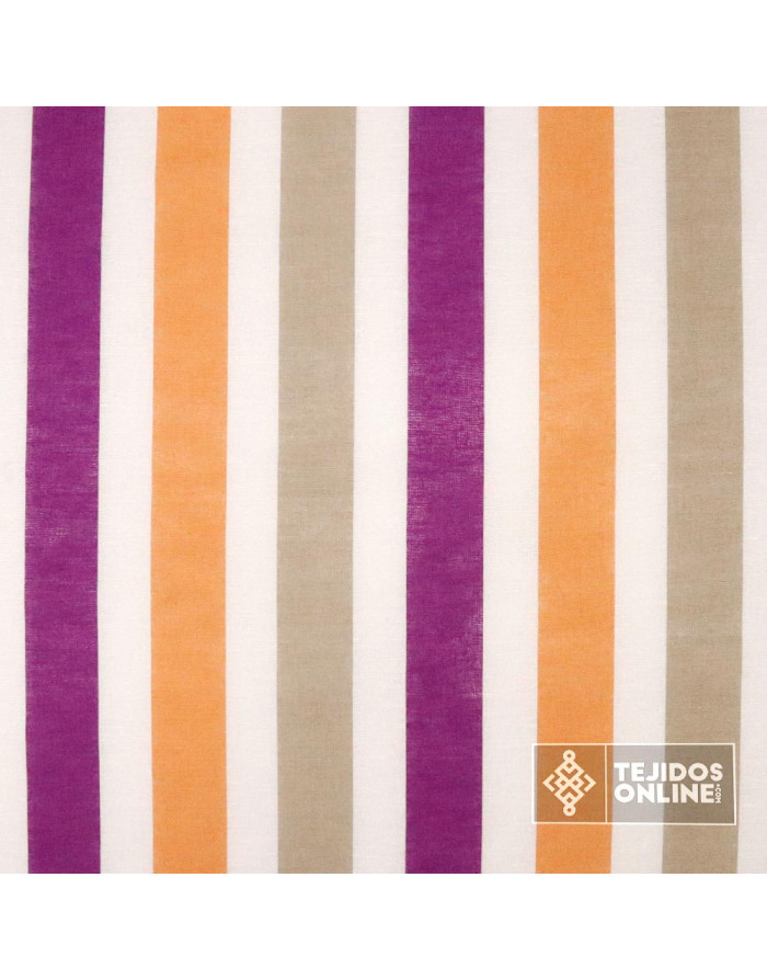 Tela Lino Rayas Morada y Mandarina - Tejidos de Lino - Imagen 3