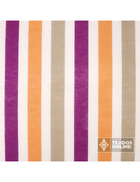 Tela Lino Rayas Morada y Mandarina - Tejidos de Lino - Imagen 3