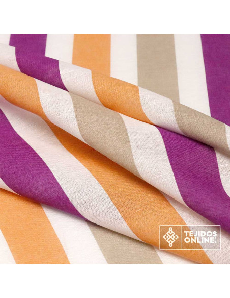 Tela Lino Rayas Morada y Mandarina - Tejidos de Lino - Imagen 4