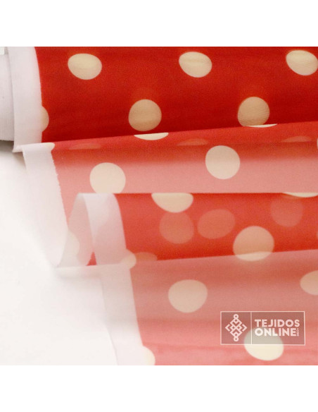 Tela Organdí Rojo Lunares Beige - Volantes y Flamenca