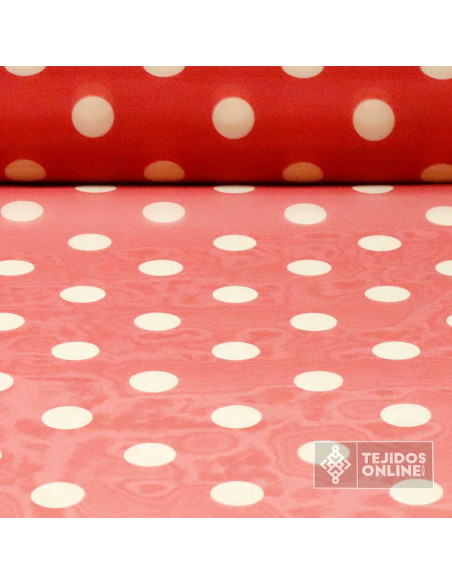 Tela Organdí Rojo Lunares Beige - Volantes y Flamenca
