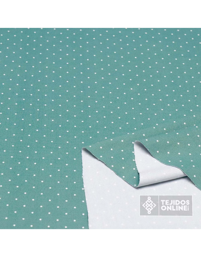 Tela Lycra De Baño Verde Agua Lunar Blanco | Lycras de Baño