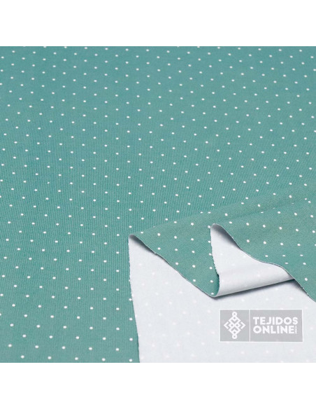 Tela Lycra De Baño Verde Agua Lunar Blanco | Lycras de Baño