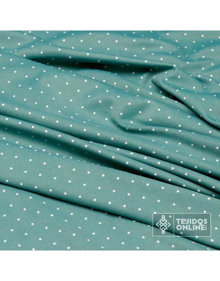Tela Lycra De Baño Verde Agua Lunar Blanco | Lycras de Baño