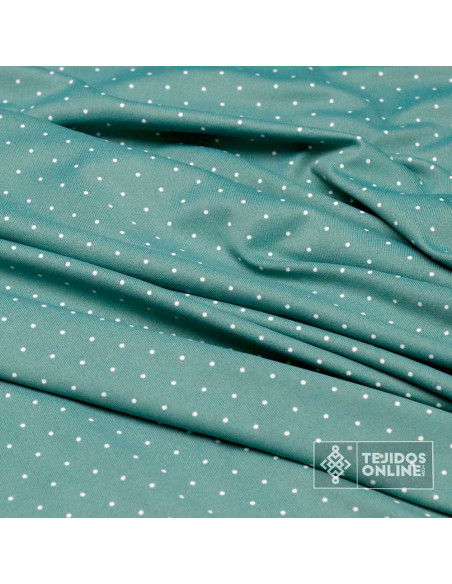 Tela Lycra De Baño Verde Agua Lunar Blanco | Lycras de Baño