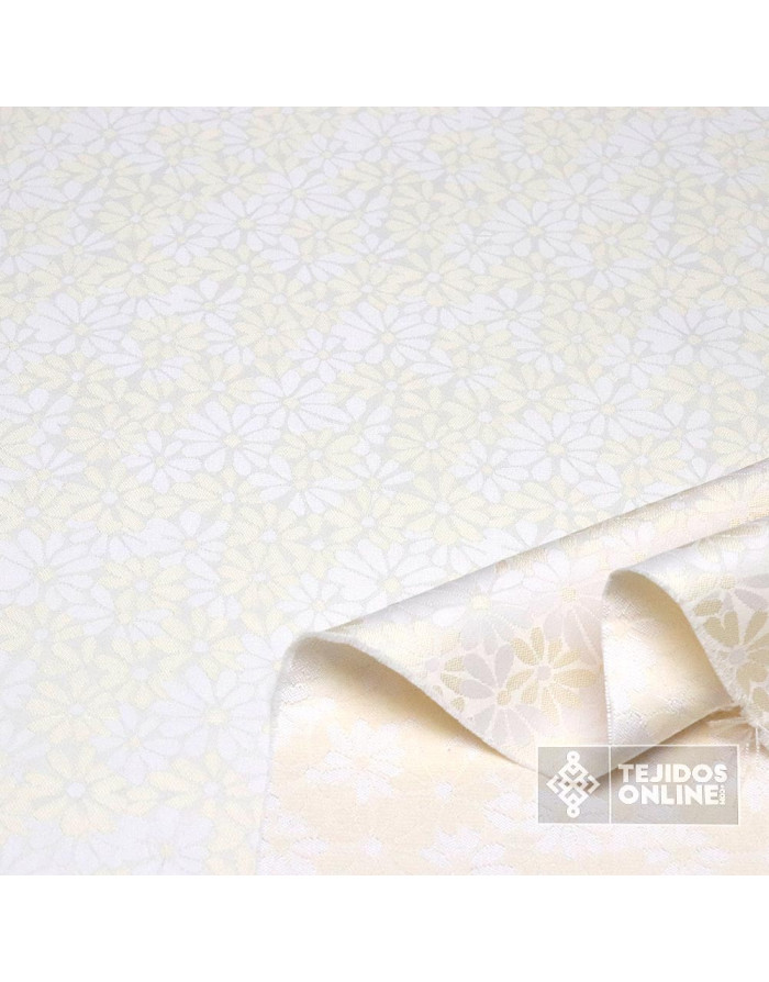 Brocado Beige Flor Margarita - Telas Brocadas - Venta de Telas