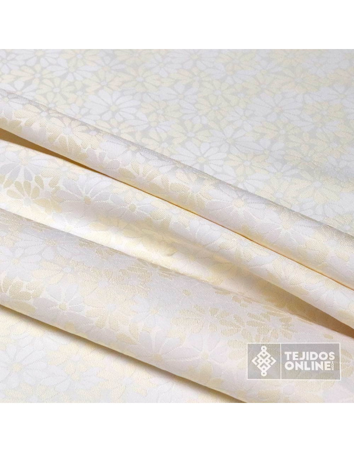 Brocado Beige Flor Margarita - Telas Brocadas - Venta de Telas