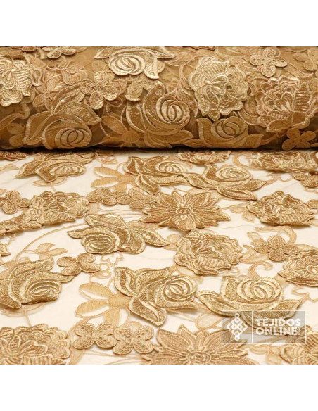 Comprar Tela de Tul Bordado Camel - Ideal para Vestidos