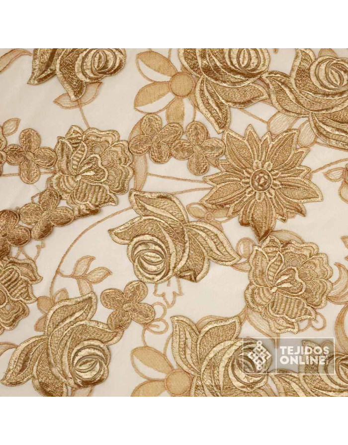 Comprar Tela de Tul Bordado Camel - Ideal para Vestidos