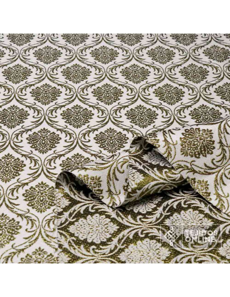 Tela Brocada Blanco Lis Dorado - Brocado Blanco y Dorado - Imagen 2