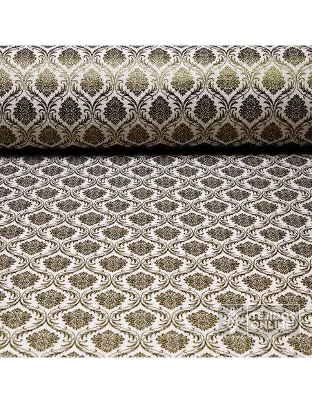 Tela Brocada Blanco Lis Dorado - Brocado Blanco y Dorado - Imagen 1