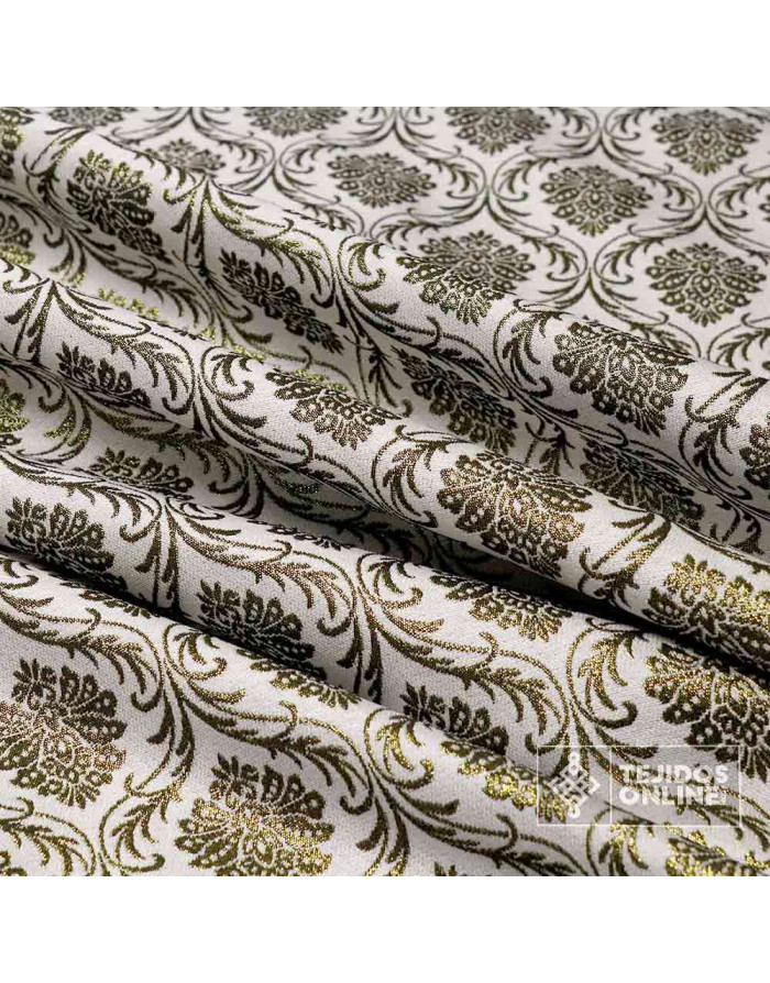 Tela Brocada Blanco Lis Dorado - Brocado Blanco y Dorado - Imagen 4