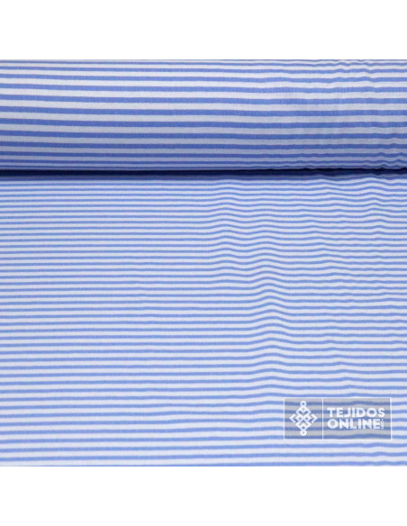 Telas Rayas Celeste Algodón- Perfecta para Moda y Confección - Imagen 1