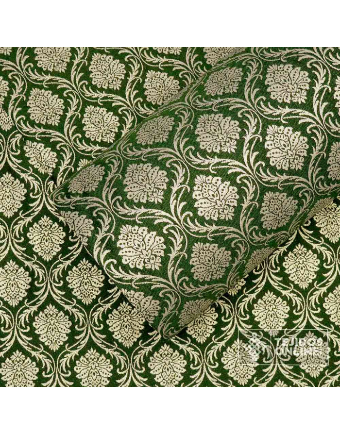 Tela Brocada Verde Lis Dorado - Brocado Verde y Dorado