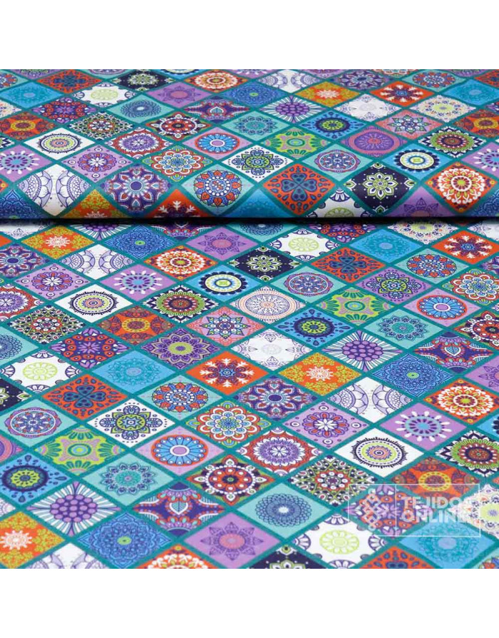 Algodón Mandalas Rombos Verde Agua - 3 Razones para Comprar - Imagen 1