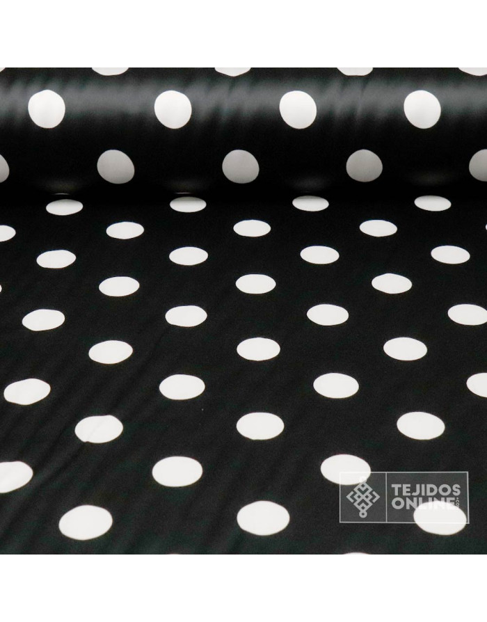 Seda Raso Negra Lunar Blanco- Tejidos de Flamenca en Ofertas