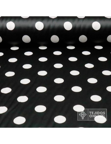 Seda Raso Negra Lunar Blanco- Tejidos de Flamenca en Ofertas Seda Raso Negra Lunar Blanco- Tejidos de Flamenca en Ofertas