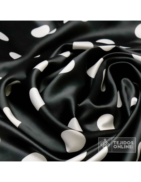 Seda Raso Negra Lunar Blanco- Tejidos de Flamenca en Ofertas Seda Raso Negra Lunar Blanco- Tejidos de Flamenca en Ofertas