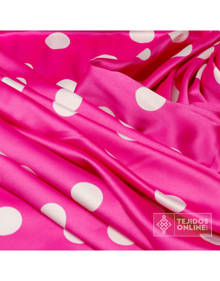 Seda Raso Fucsia Lunar Blanco -Tela Flamenca - Tejidos