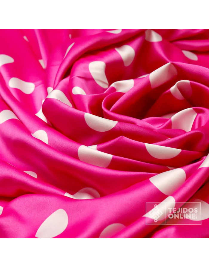 Seda Raso Fucsia Lunar Blanco -Tela Flamenca - Tejidos