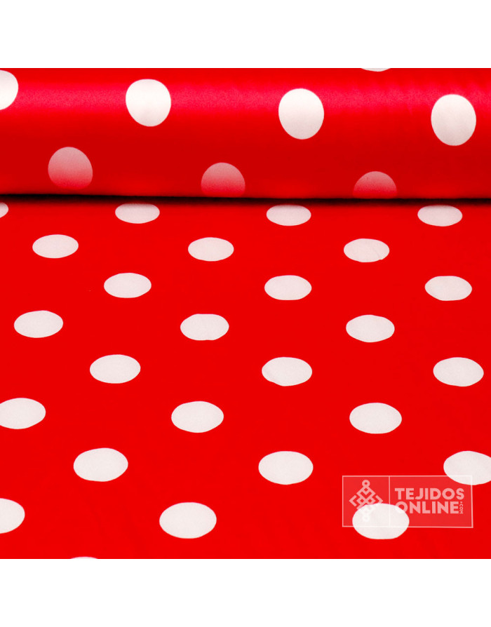Seda Raso Rojo Lunar Blanco - Telas de Flamenca con Lycra - Imagen 1